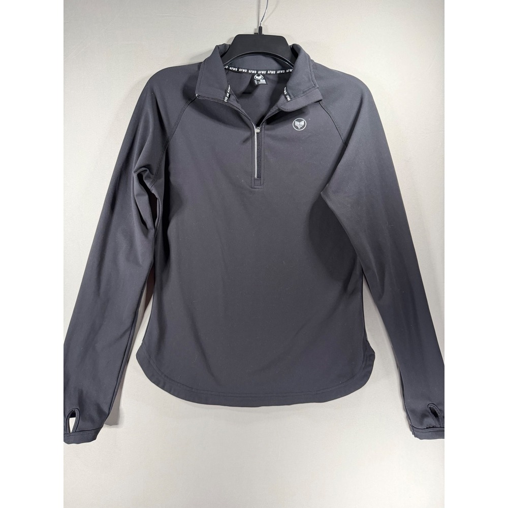 AFWD Womens Quarter Zip Pullover Athletic Top Black Thumbholes Size Medium